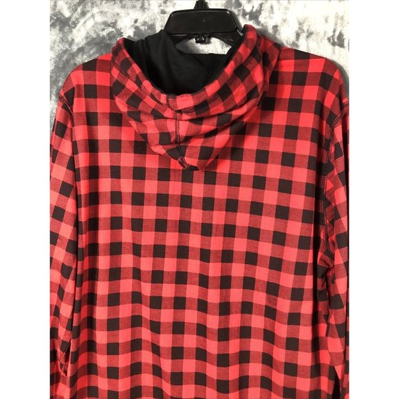 Red & Black Plaid Hoodie Men’s Large Long Sleeve With Side Zippers - Picture 15 of 16